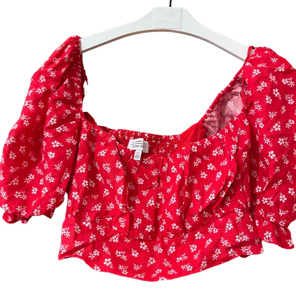& Other Stories Red Floral Women's Linen Top